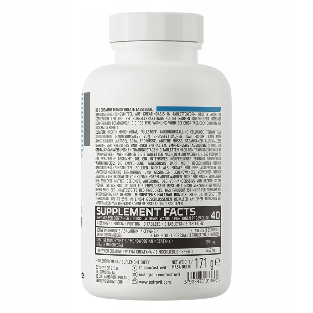 OstroVit Monohydrat Kreatyny 3000 mg 120 tabletek - obrazek 2